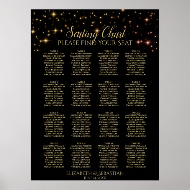 Tableau de placement de mariage à 16 tables Étince (Devant)