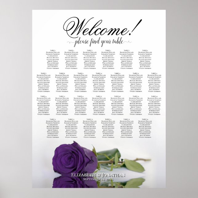 Tableau de placement de mariage à 26 tables Rose p (Devant)
