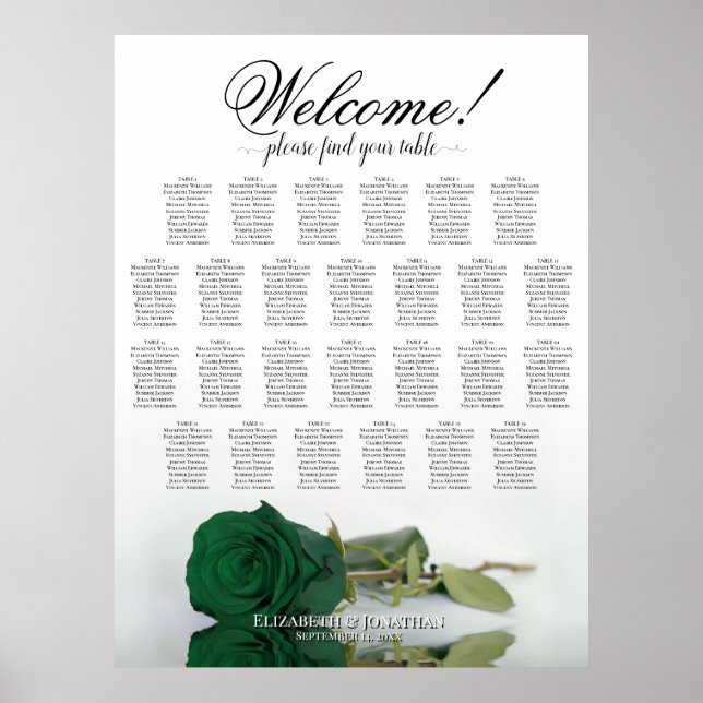 Tableau de placement de mariage à 26 tables Rose V (Devant)