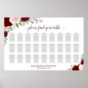 Tableau de placement de mariage à 27 tables avec r
