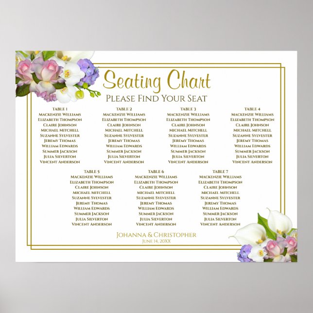 Tableau de placement de mariage à 7 tables Floral  (Devant)