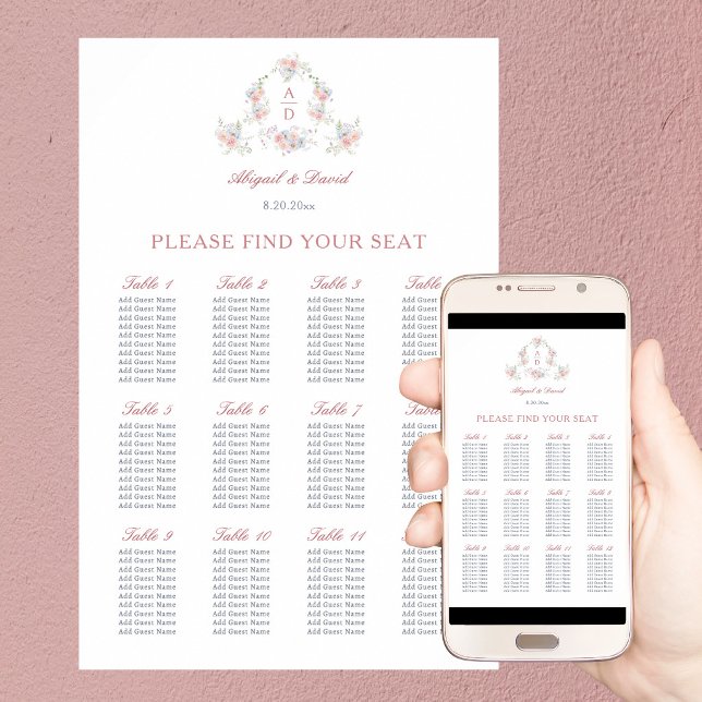 Tableau de placement de mariage à cadre de pivoine (Créateur téléchargé)
