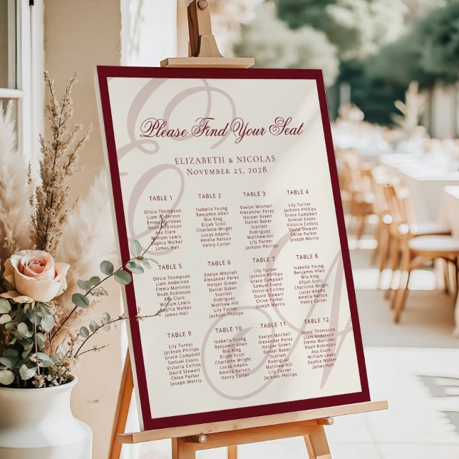 Tableau de placement de mariage à calligraphie mon (Créateur téléchargé)