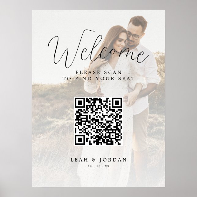 Tableau de placement de mariage à code QR de photo (Devant)