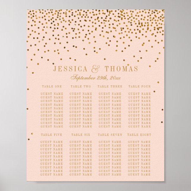 Tableau de placement de mariage à confettis rose e (Devant)