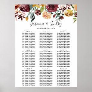Tableau de placement de mariage à neuf tables avec