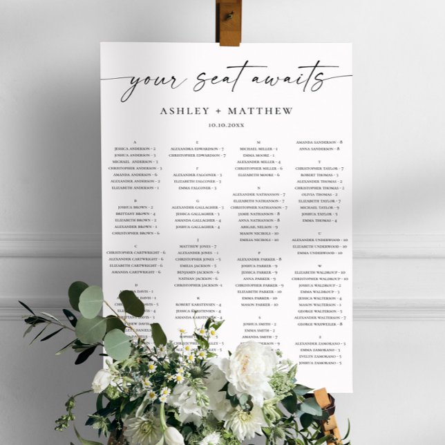 Tableau de placement de mariage alphabétique noir  (Créateur téléchargé)