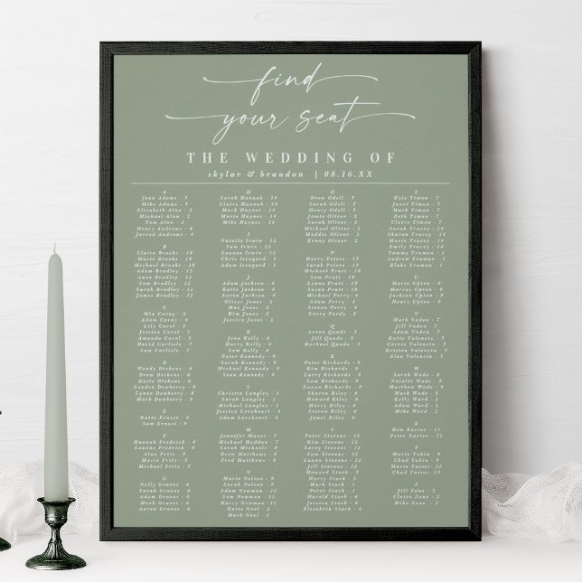Tableau de placement de mariage alphabétique vert  (Créateur téléchargé)