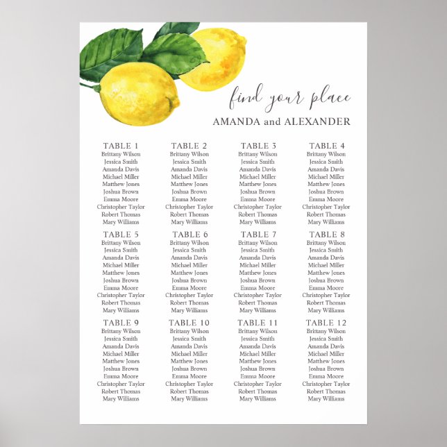 Tableau de placement de mariage au citron agrume a (Devant)