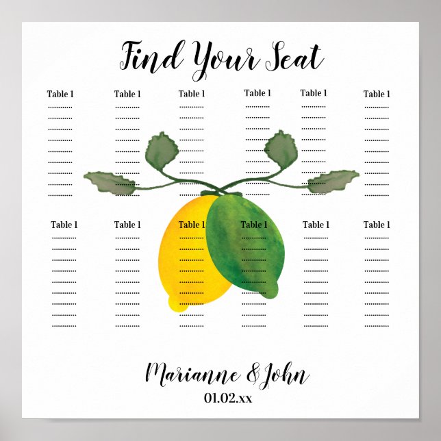 Tableau de placement de mariage au limoncello à l' (Devant)
