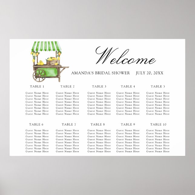 Tableau de placement de mariage aux agrumes citron (Devant)