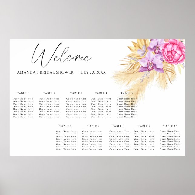 Tableau de placement de mariage aux fleurs bohèmes (Devant)