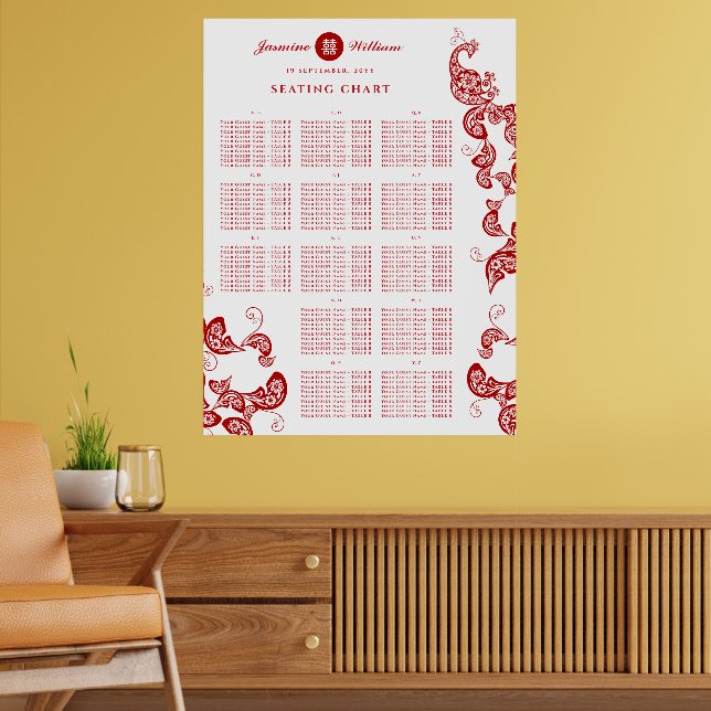 Tableau de placement de mariage bohème floral roug (Salon 2)
