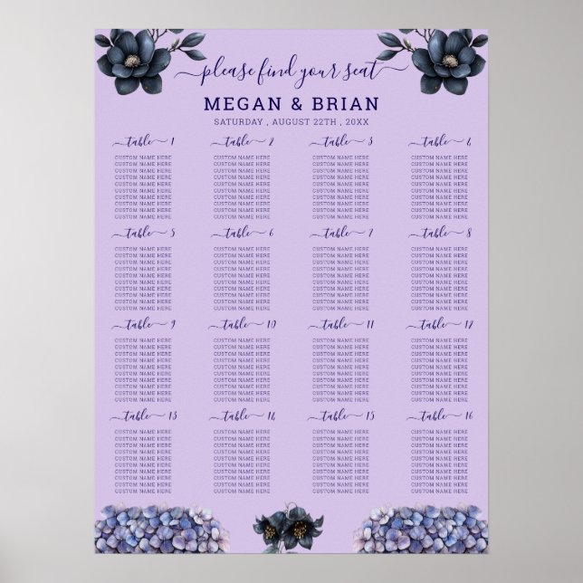 Tableau de placement de mariage classique à fleurs (Devant)