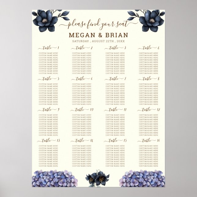 Tableau de placement de mariage classique à fleurs (Devant)
