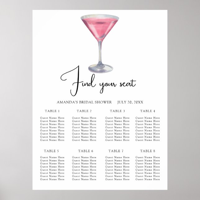 Tableau de placement de mariage cocktail aquarelle (Devant)