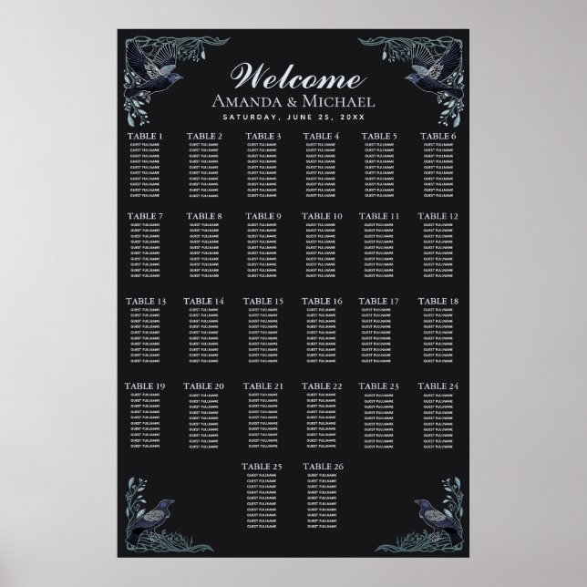 Tableau de placement de mariage corbeau gothique a (Devant)