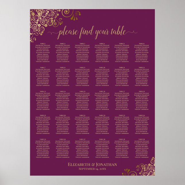 Tableau de placement de mariage de 30 tables Magen (Devant)