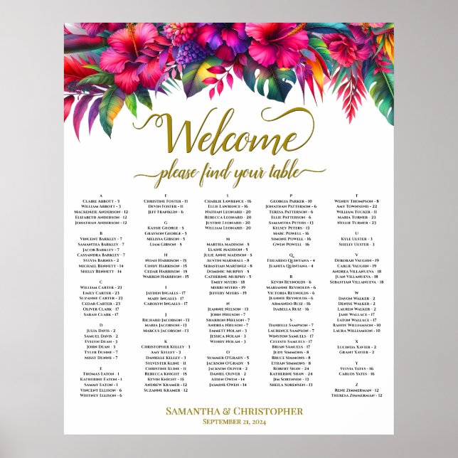 Tableau de placement de mariage de jardin tropical (Devant)
