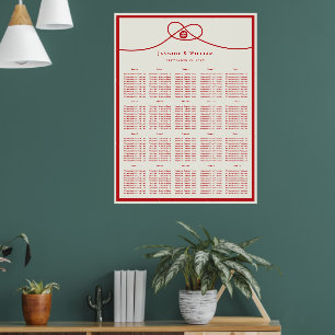 Tableau de placement de mariage Double Bonheur Red