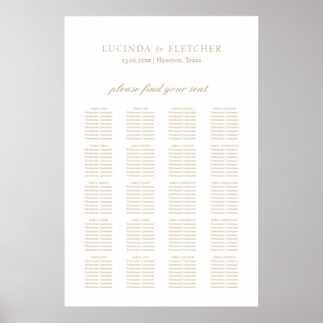 Tableau de placement de mariage élégant classique  (Devant)