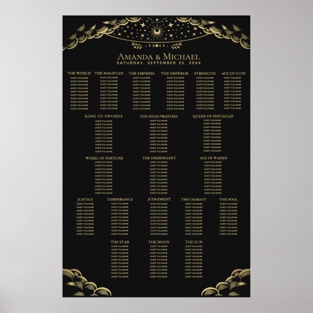 Tableau de placement de mariage élégant et mystiqu (Devant)