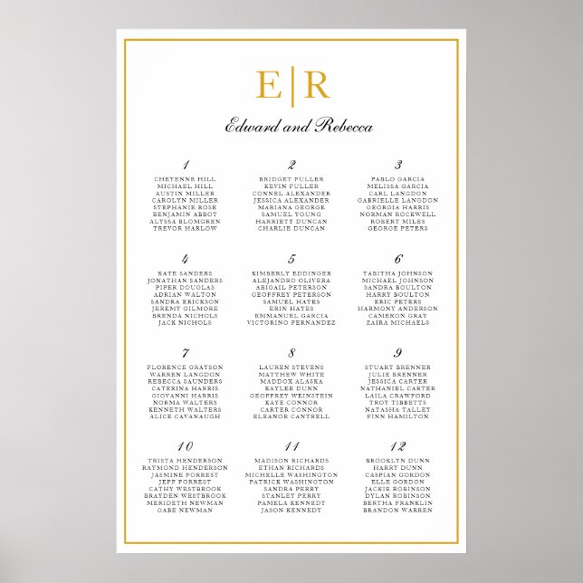 Tableau de placement de mariage élégant Monogramme (Devant)