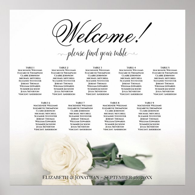 Tableau de placement de mariage élégant Rose Blanc (Devant)