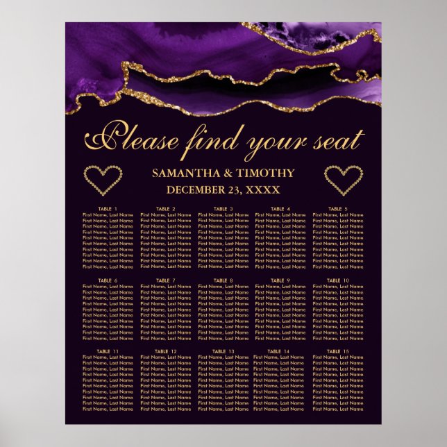 Tableau de placement de mariage en agate pailletée (Devant)