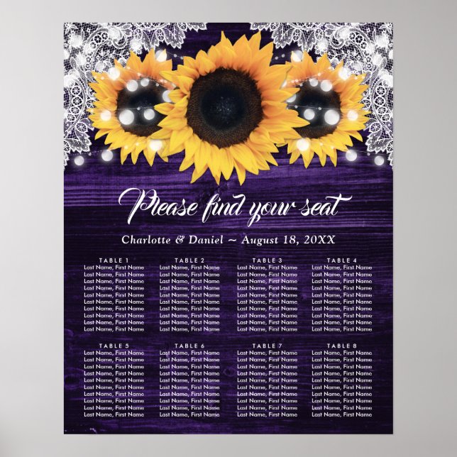 Tableau de placement de mariage en bois violet Tou (Devant)