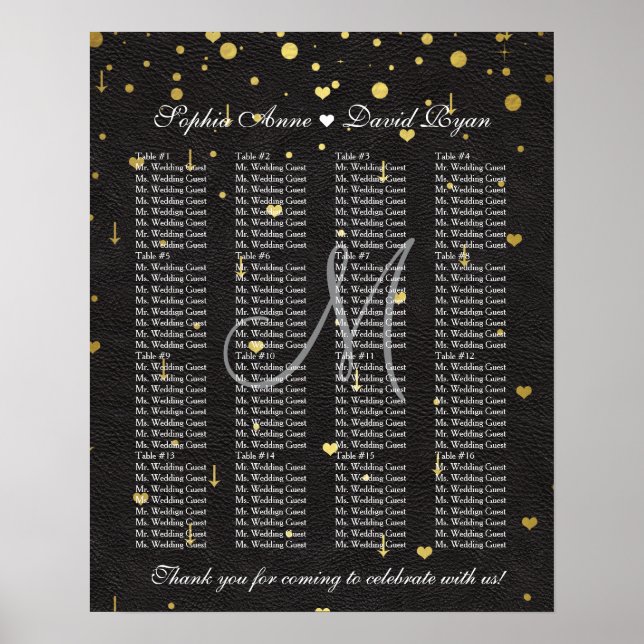 Tableau de placement de mariage en cuir noir avec  (Devant)