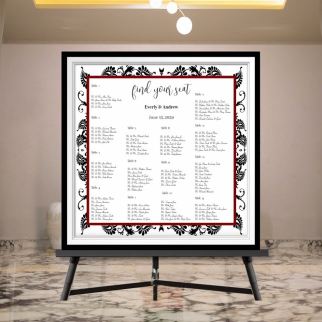 Tableau de placement de mariage en damas noir bord (Créateur téléchargé)