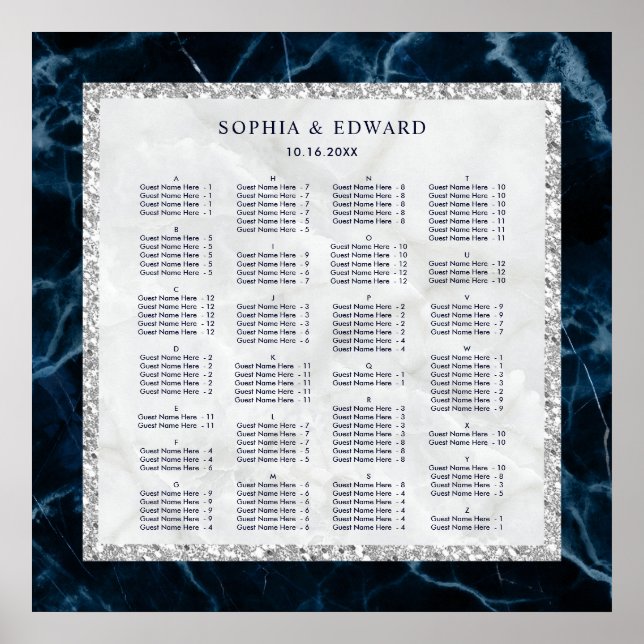 Tableau de placement de mariage en marbre par ordr (Devant)