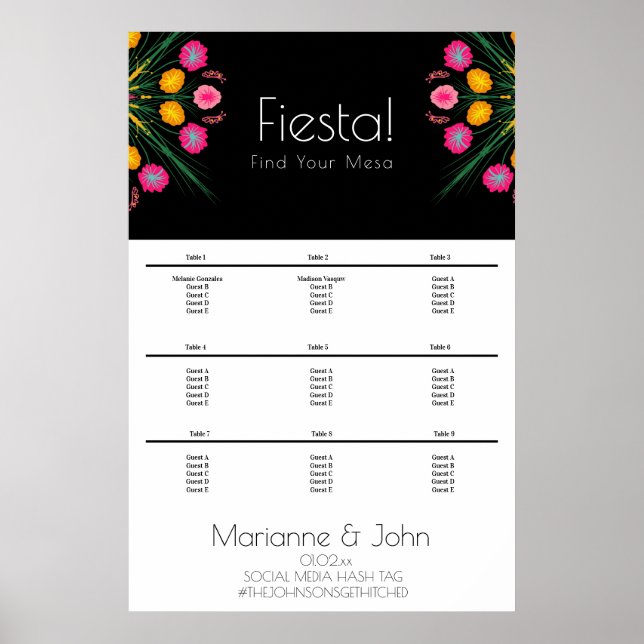 Tableau de placement de mariage Fiesta d'anniversa (Devant)