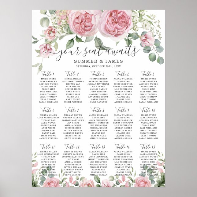 Tableau de placement de mariage Fleurs Florales Ro (Devant)