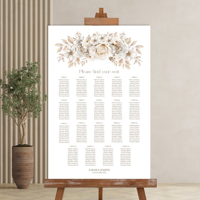 Tableau de placement de mariage floral blanc 19 (Créateur téléchargé)