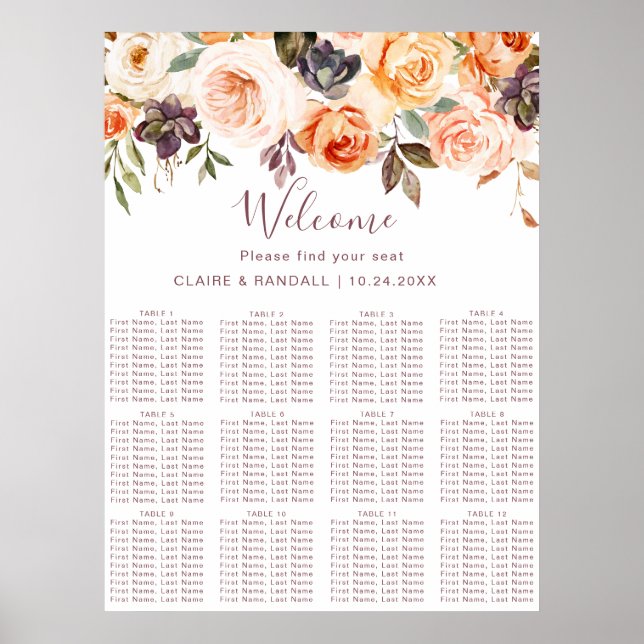 Tableau de placement de mariage floral boho classi (Devant)