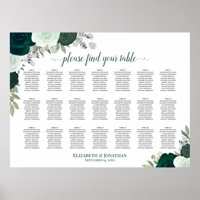 Tableau de placement de mariage floral Boho Emerau (Devant)