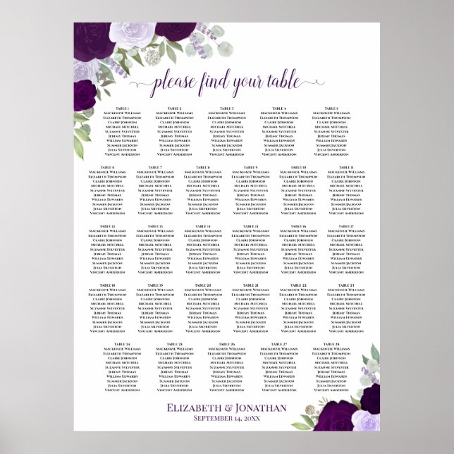 Tableau de placement de mariage floral Boho violet (Devant)