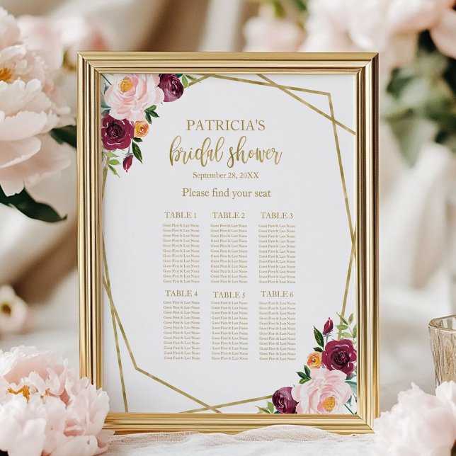 Tableau de placement de mariage floral bordeaux ro (Créateur téléchargé)