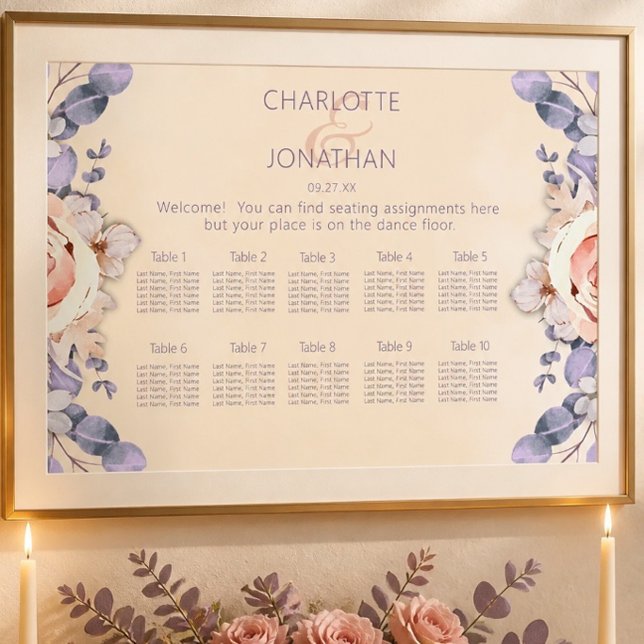 Tableau de placement de mariage floral couleur pêc (Créateur téléchargé)