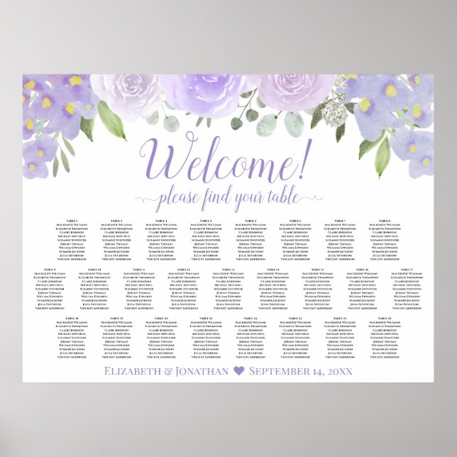 Tableau de placement de mariage floral lavande 25 (Devant)