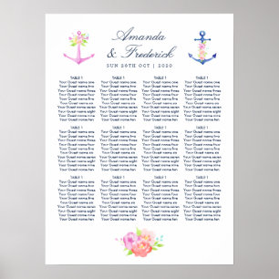 Tableau de placement de mariage floral nautique à
