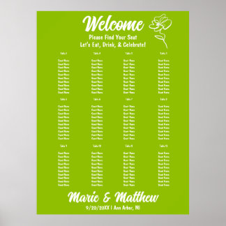 Tableau de placement de mariage floral vert citron