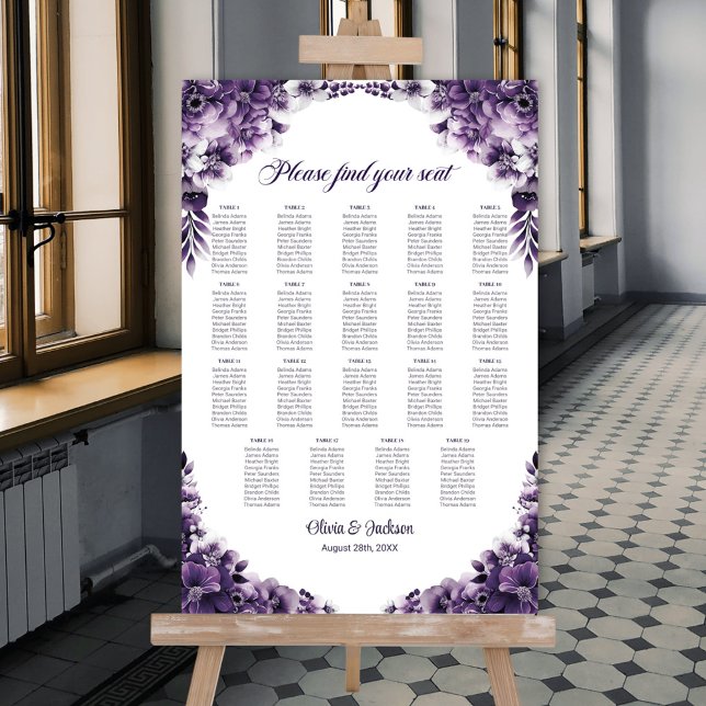 Tableau de placement de mariage floral violet 19 t (Créateur téléchargé)