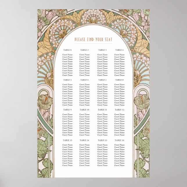 Tableau de placement de mariage inspiré de l'Art n (Devant)