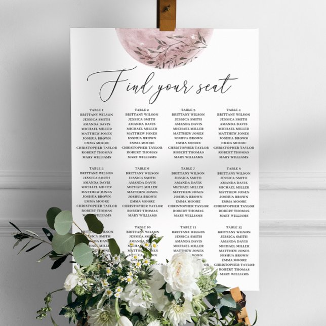 Tableau de placement de mariage Lune Rose Élégant  (Créateur téléchargé)