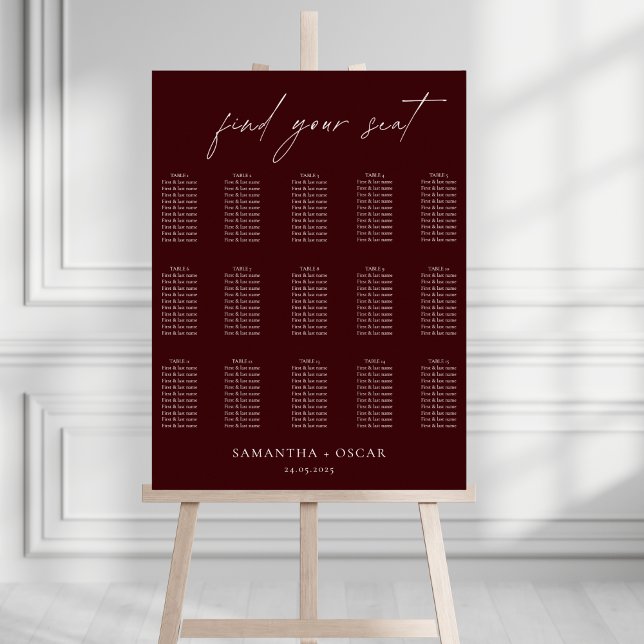 Tableau de placement de mariage moderne bordeaux (Créateur téléchargé)