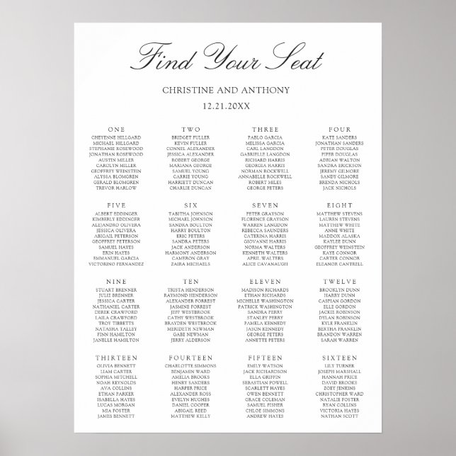 Tableau de placement de mariage noir et blanc Old  (Devant)