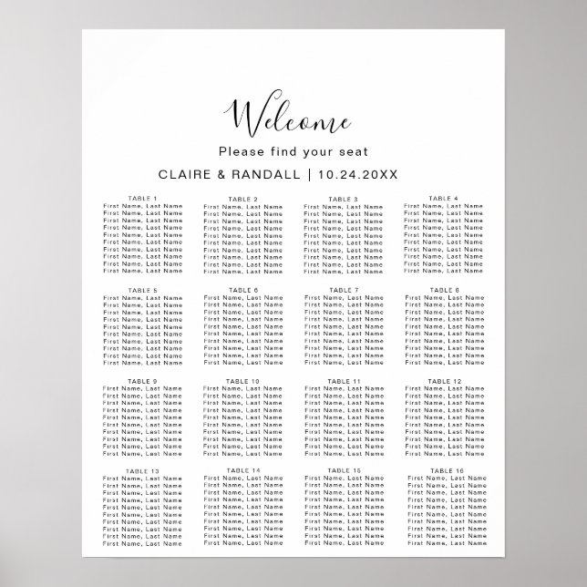 Tableau de placement de mariage noir et gris calli (Devant)